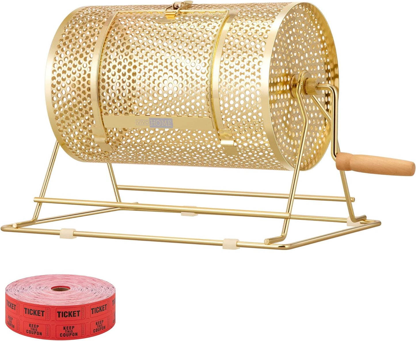 Golden Raffle Rotary Drum with Wooden Turning Handle