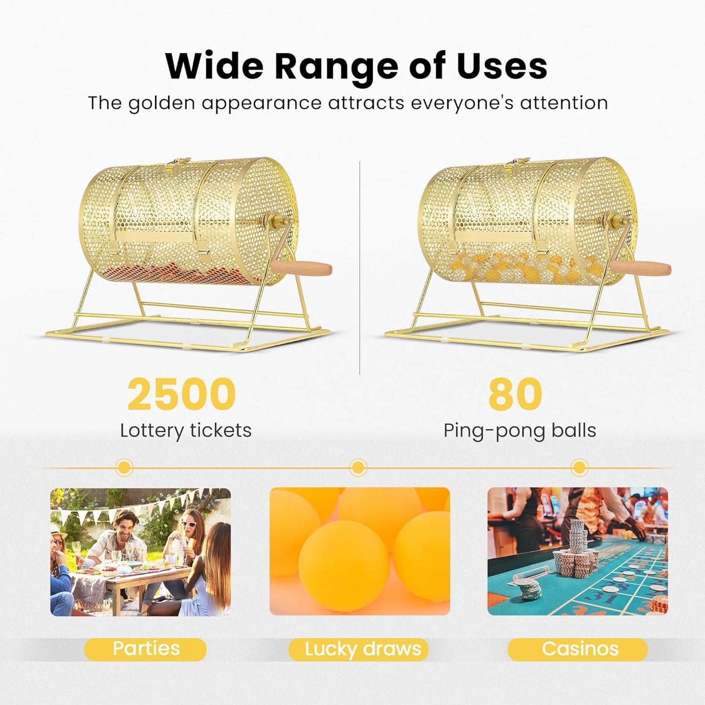 Golden Raffle Rotary Drum with Wooden Turning Handle